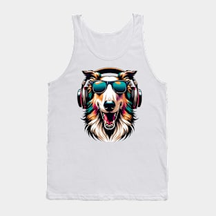 Grinning Borzoi as Smiling DJ with Headphones Tank Top